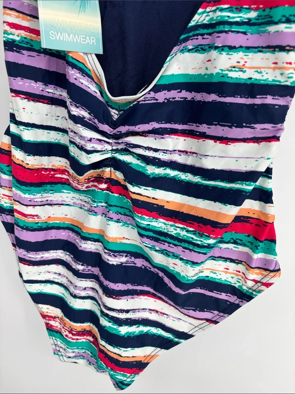 Beach Party side gold beading and plunge  back NWT lined swimsuit size 10